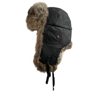 Mad Bomber Leather & Rabbit Fur Trapper Hat Men’s Small Winter Hat Ear Flaps
